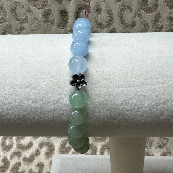 Rose Quartz - Aquamarine - New Jade- Natural Crystal Gemstone Stretch Bracelet - Picture 5 of 6